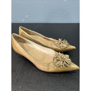 Coach Vtg Kitten Heels Womens 6.5 Yellow Leather Point Toe Floral Fringe Y2K 90s